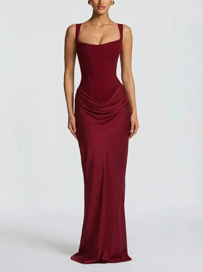 Seraphina - Formal Women's Maxi Dress with Square Neckline and Draped Waist