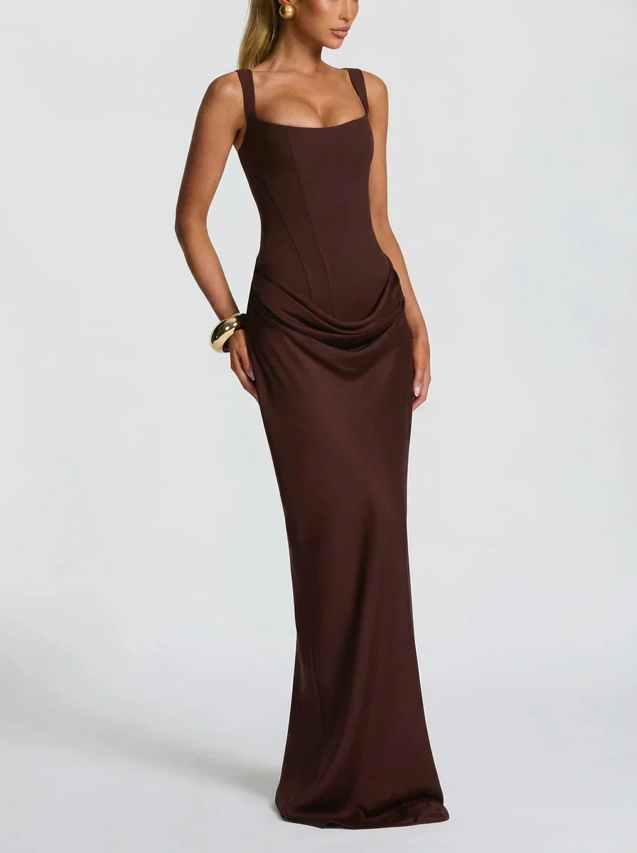 Seraphina - Formal Women's Maxi Dress with Square Neckline and Draped Waist