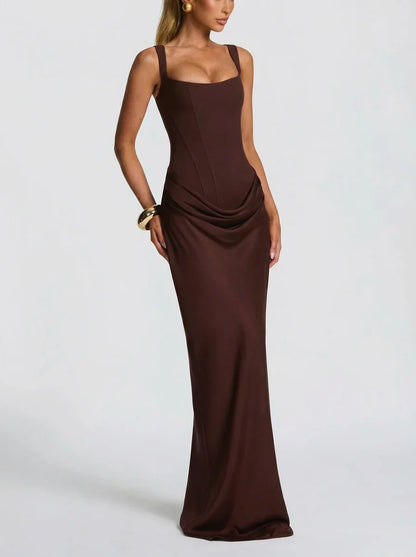 Seraphina - Formal Women's Maxi Dress with Square Neckline and Draped Waist