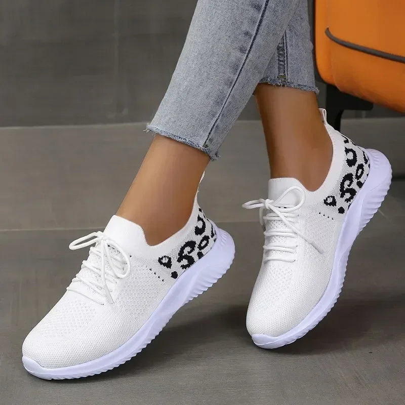 Sienna - Casual Women's Comfort Trainers with Animal Print Panel and Lightweight Knitted Upper