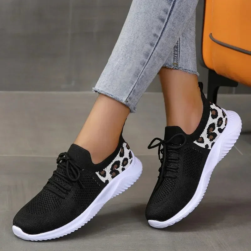 Sienna - Casual Women's Comfort Trainers with Animal Print Panel and Lightweight Knitted Upper