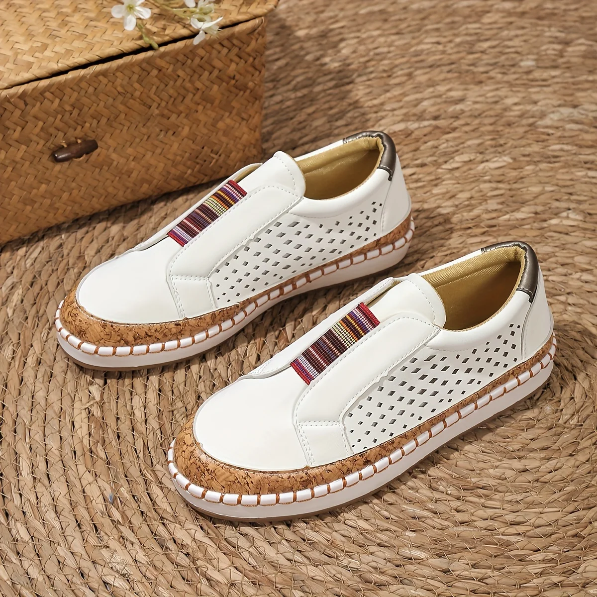 Emily - Casual Women's Orthopedic Slip On Shoes with Perforated Upper and Two-Tone Sole