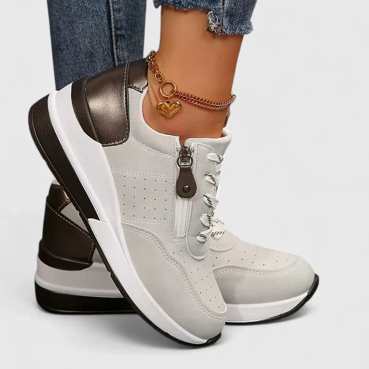 Sophie - Casual Women's Orthopedic Trainers with Side Zip and Two-Tone Design