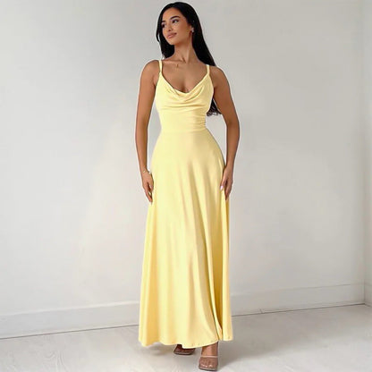 Sophie - Elegant Women's Wedding Guest Maxi Dress with Cowl Neck and Thin Straps