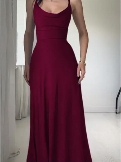 Sophie - Elegant Women's Wedding Guest Maxi Dress with Cowl Neck and Thin Straps
