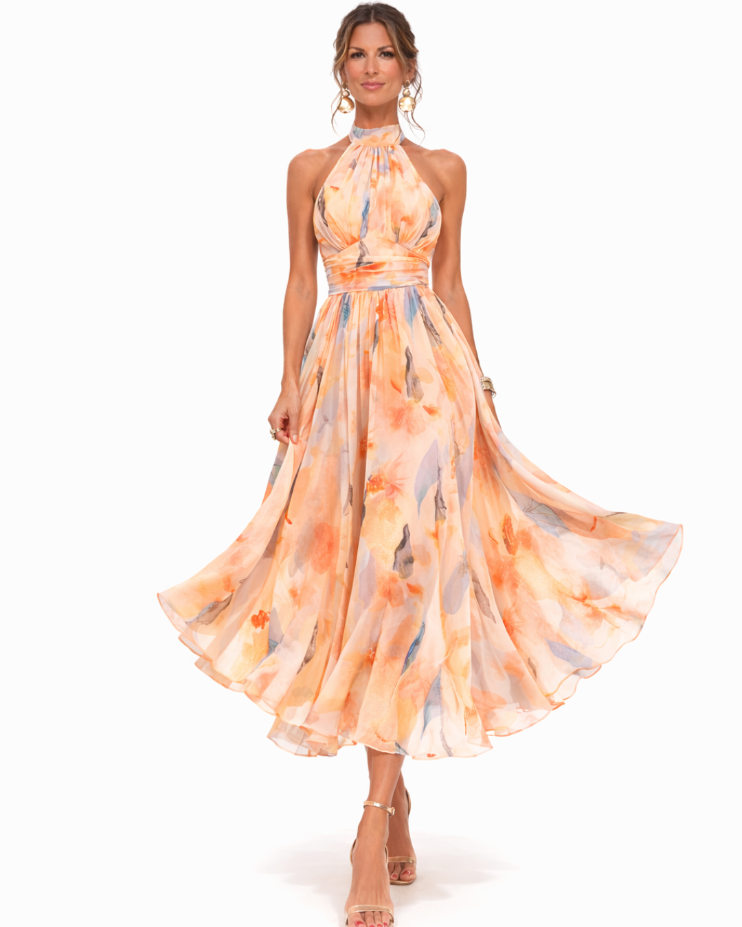 Sophie - Formal Women's Wedding Guest Dress with Halter Neck and Flowing Midi Skirt