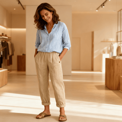 Sophie - Relaxed Women's Linen Trousers with Elasticated Waist and Wide Leg