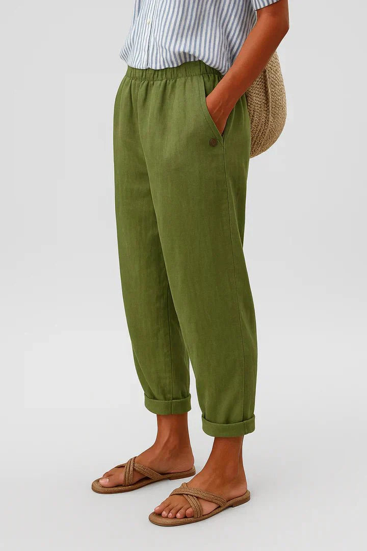 Sophie - Relaxed Women's Linen Trousers with Elasticated Waist and Wide Leg