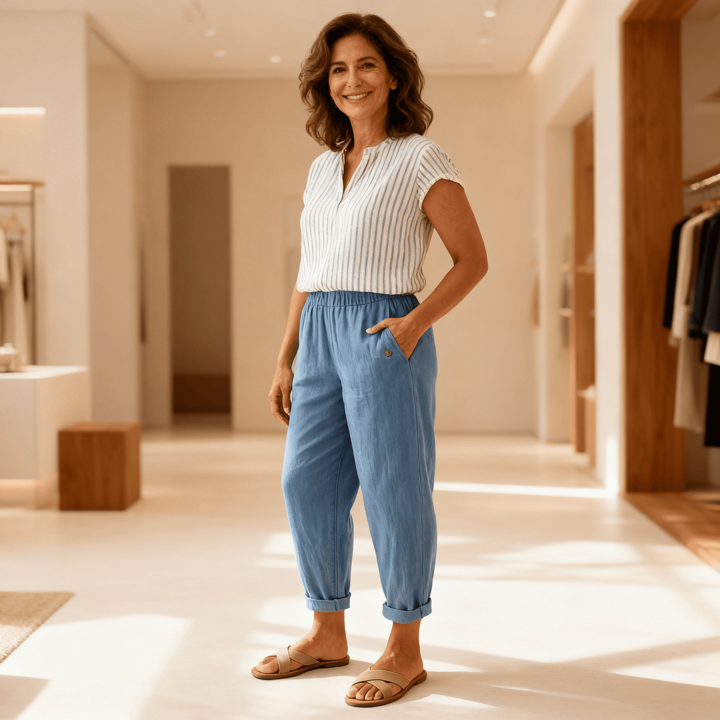 Sophie - Relaxed Women's Linen Trousers with Elasticated Waist and Wide Leg