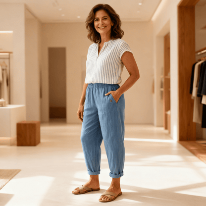 Sophie - Relaxed Women's Linen Trousers with Elasticated Waist and Wide Leg