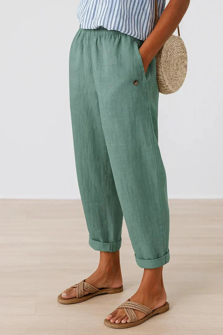Sophie - Relaxed Women's Linen Trousers with Elasticated Waist and Wide Leg
