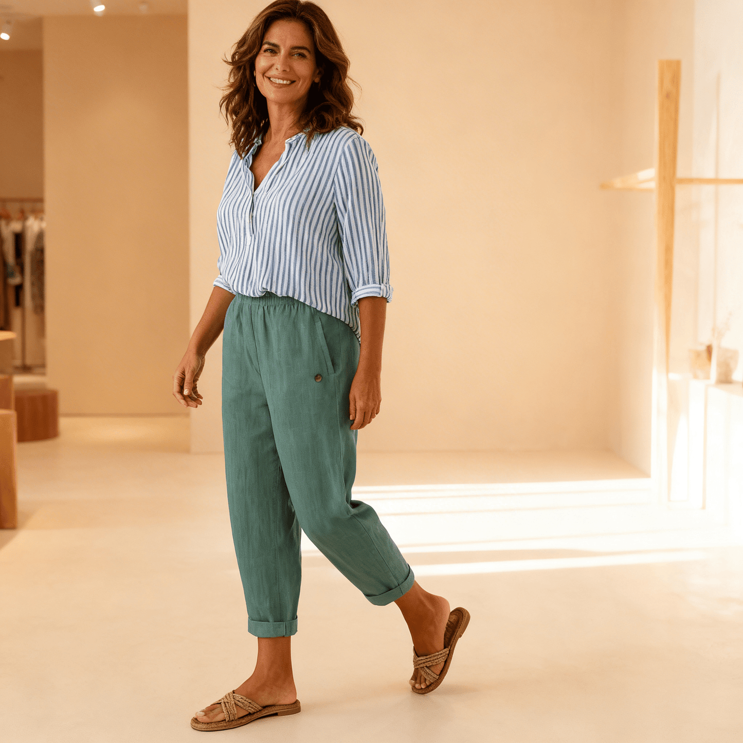 Sophie - Relaxed Women's Linen Trousers with Elasticated Waist and Wide Leg