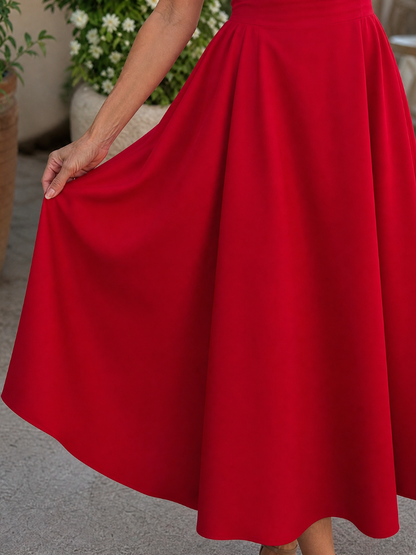Sophie - Vintage Women's Wedding Guest Dress with Pleated Skirt and Boat Neckline