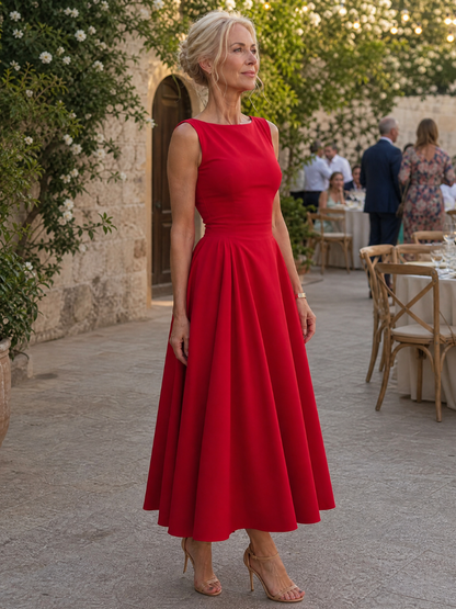 Sophie - Vintage Women's Wedding Guest Dress with Pleated Skirt and Boat Neckline
