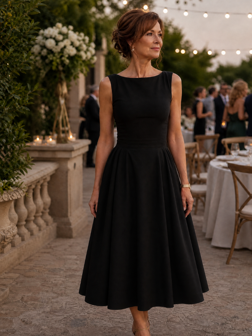 Sophie - Vintage Women's Wedding Guest Dress with Pleated Skirt and Boat Neckline