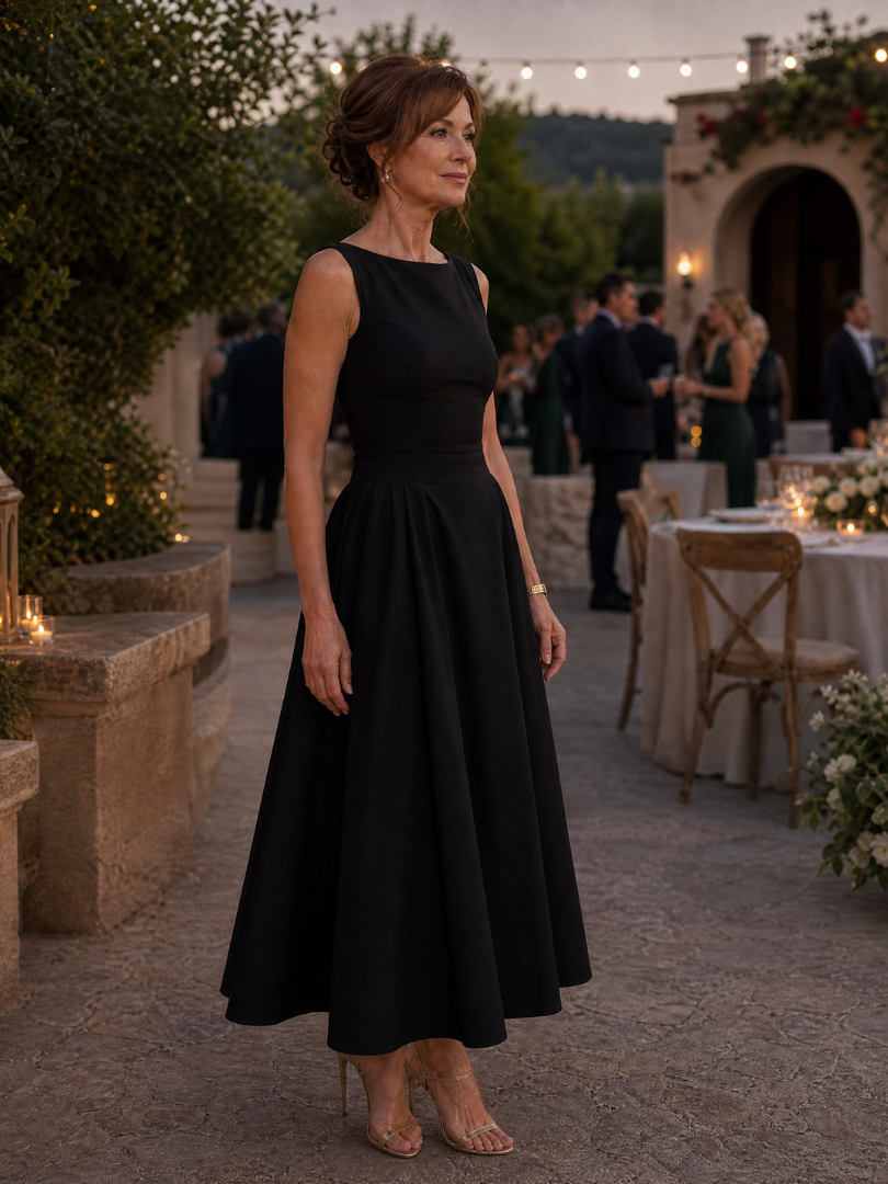 Sophie - Vintage Women's Wedding Guest Dress with Pleated Skirt and Boat Neckline