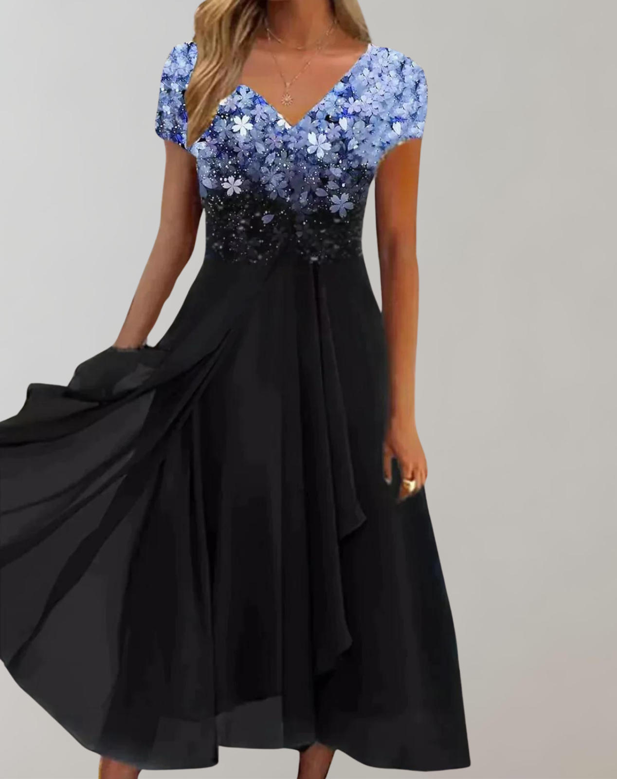 Tabitha - Formal Women's Summer Dress with Cap Sleeves and Draped Skirt