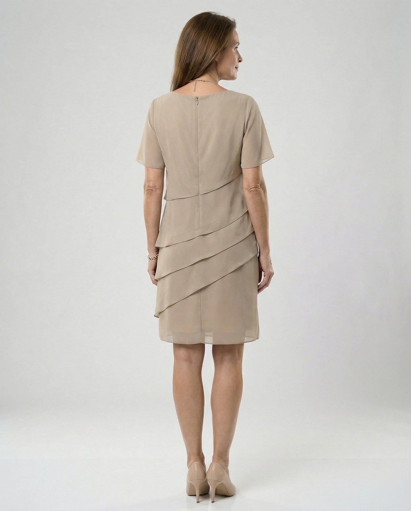 Talia - Formal Women's Wedding Guest Dress with Tiered Layers and Short Sleeves