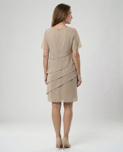 Talia - Formal Women's Wedding Guest Dress with Tiered Layers and Short Sleeves