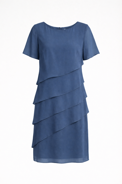 Talia - Formal Women's Wedding Guest Dress with Tiered Layers and Short Sleeves