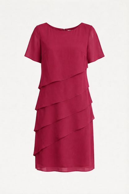 Talia - Formal Women's Wedding Guest Dress with Tiered Layers and Short Sleeves