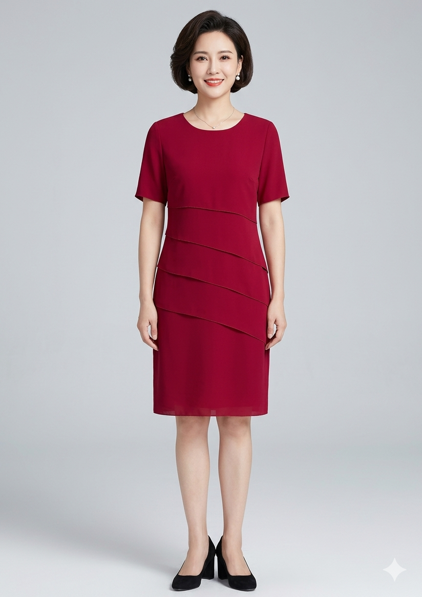 Talia - Formal Women's Wedding Guest Dress with Tiered Layers and Short Sleeves