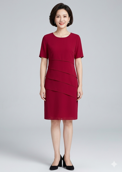 Talia - Formal Women's Wedding Guest Dress with Tiered Layers and Short Sleeves