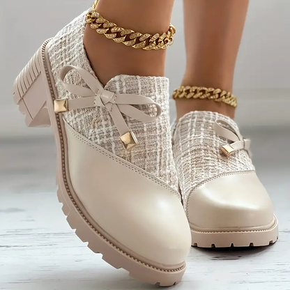 Tamsin - Smart Women's Comfort Loafers with Block Heel and Bow Detail