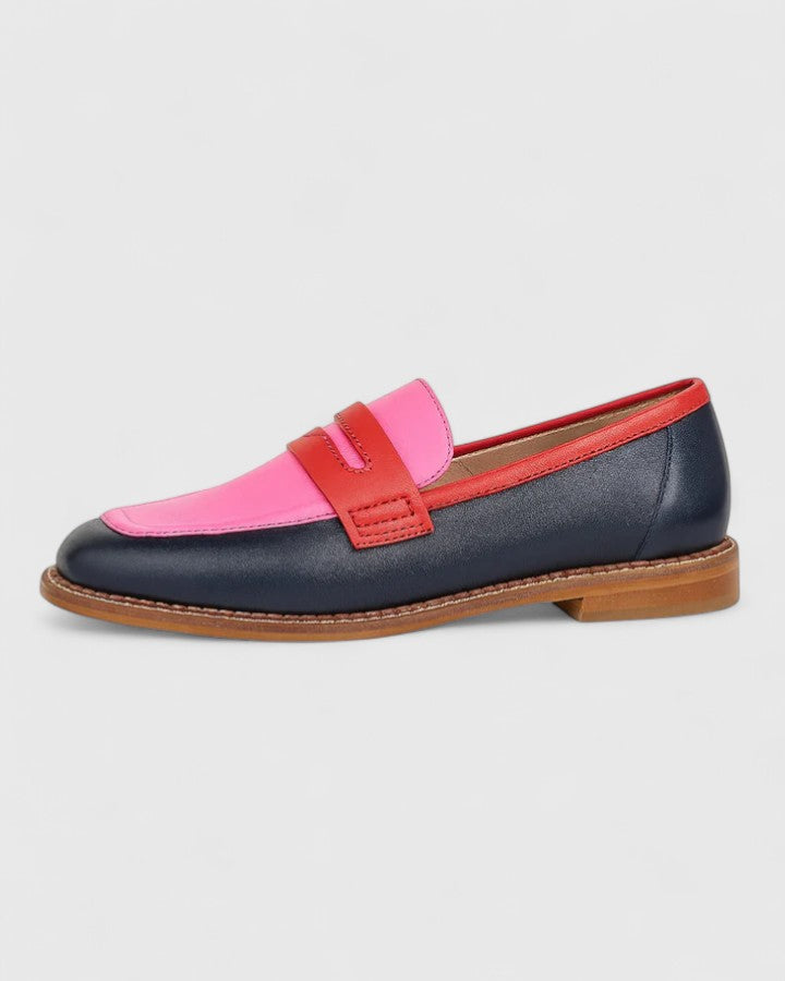 Theodora - Trendy Women's Comfort Loafers with Penny Strap and Colour Block Design