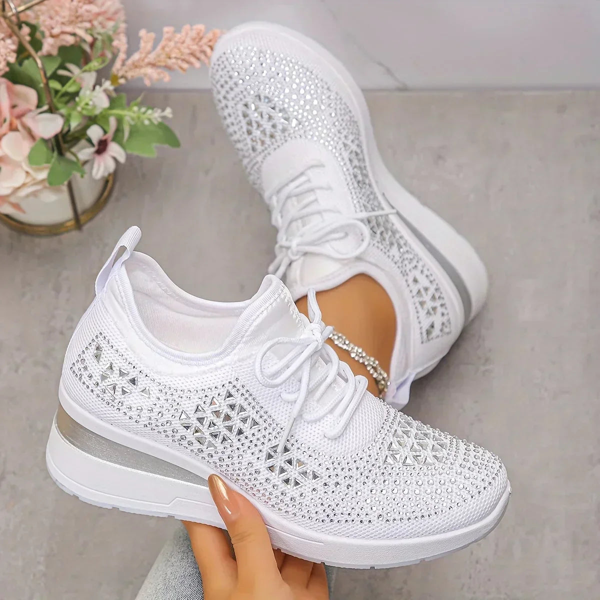 Vera - Glam Women's Orthopedic Trainers with Rhinestone Detail and Cushioned Sole