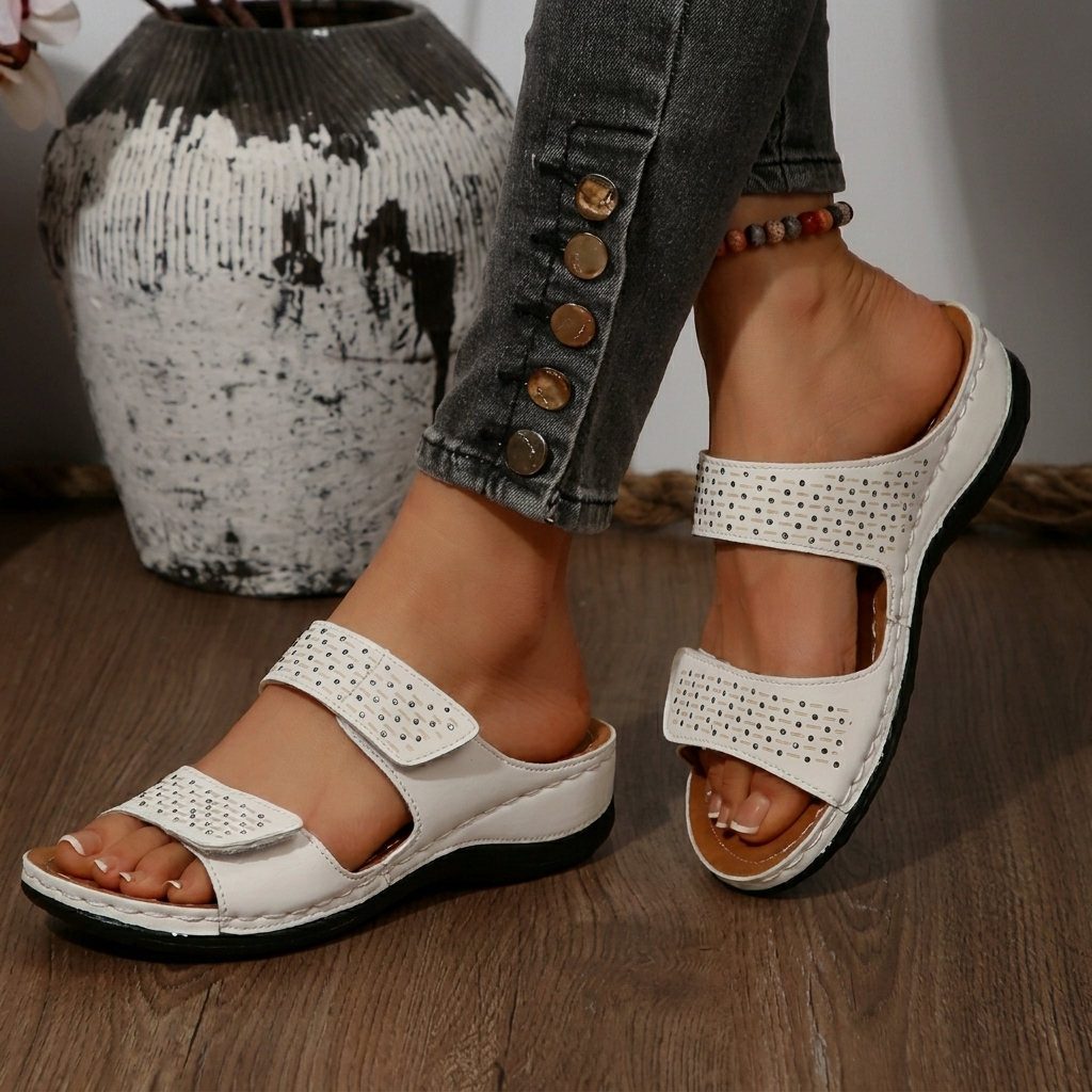 Verity - Casual Women's Orthopedic Sandals with Perforated Straps and Wedge Sole