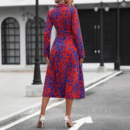 Vivienne - Vintage Women's Maxi Dress with Shirt Collar and Belted Waist in Bold Print