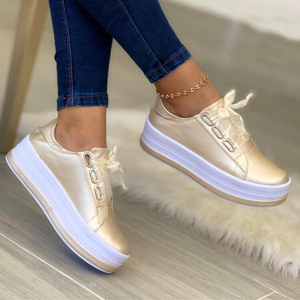 Wren - Chic Women's Comfort Trainers with Platform Sole and Ribbon Lace Tie