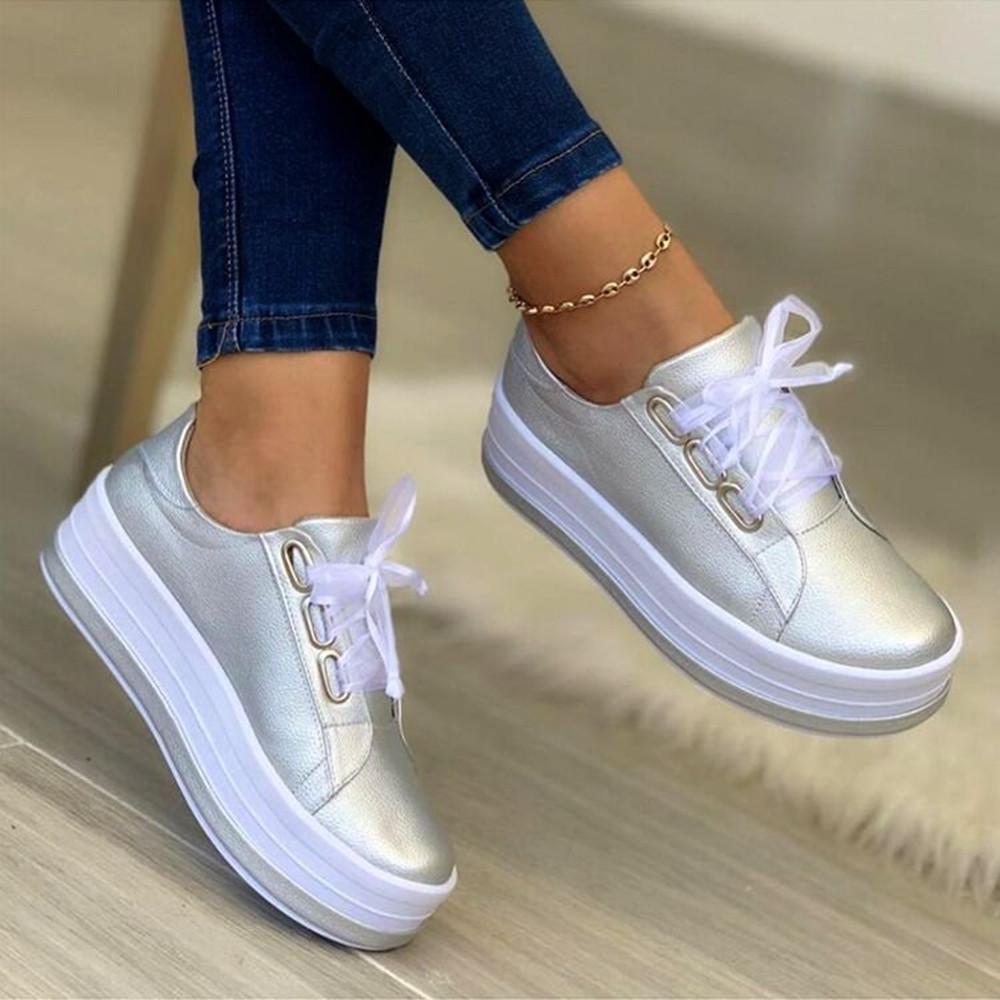 Wren - Chic Women's Comfort Trainers with Platform Sole and Ribbon Lace Tie