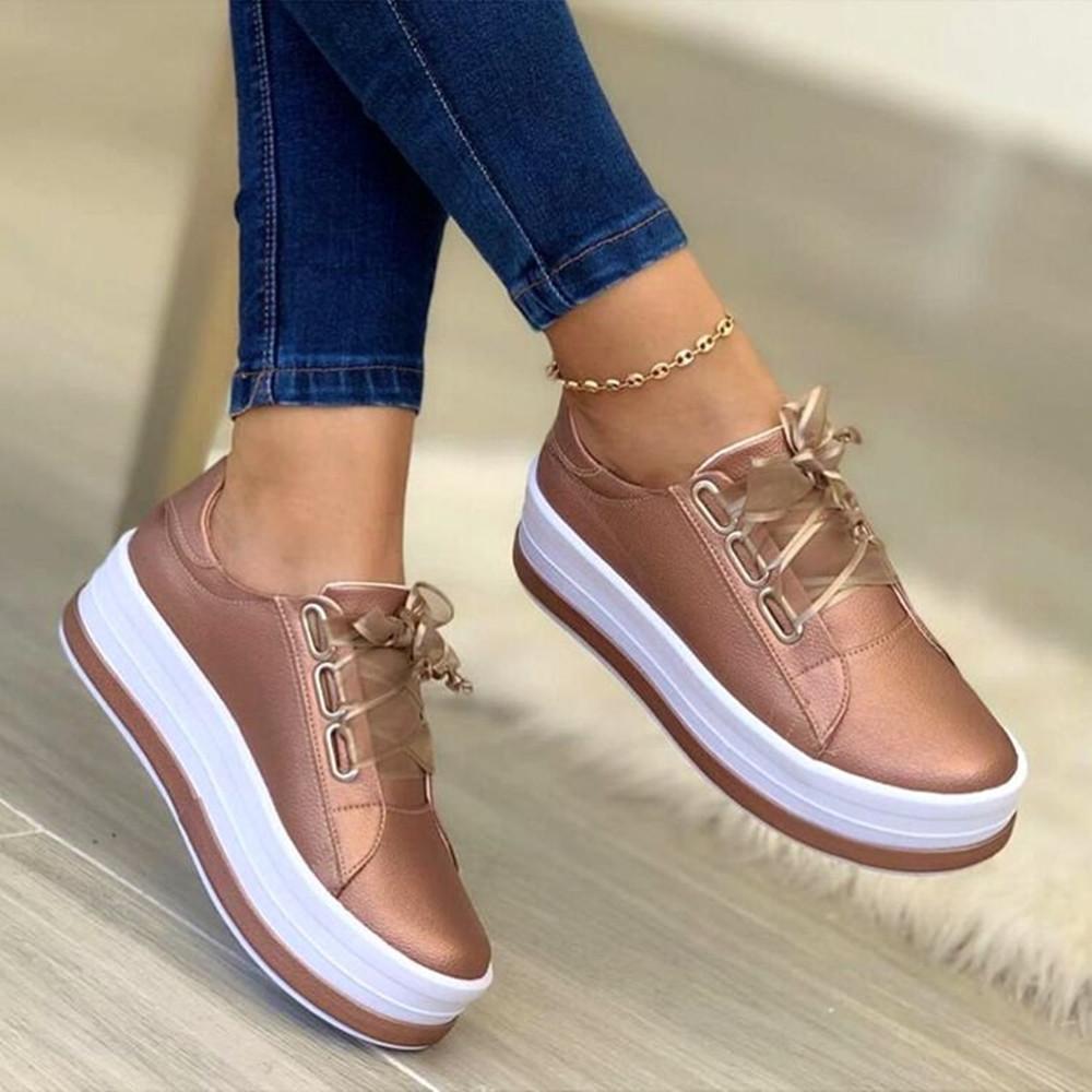 Wren - Chic Women's Comfort Trainers with Platform Sole and Ribbon Lace Tie